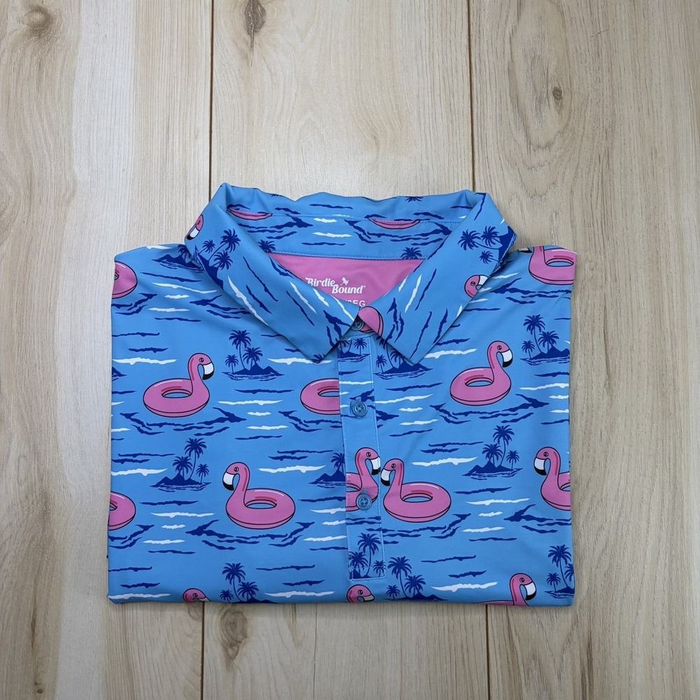 Birdie Bound Men's Performance  Swimming Flamingo Print Golf Polo Shirt 3XL